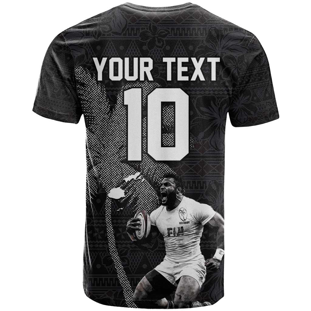 Custom Fiji Rugby Pacific Champions 2024 T Shirt Anniversary 7 Titles - Fijians Rugby and Tapa Hibiscus Black Art LT03 - Polynesian Pride