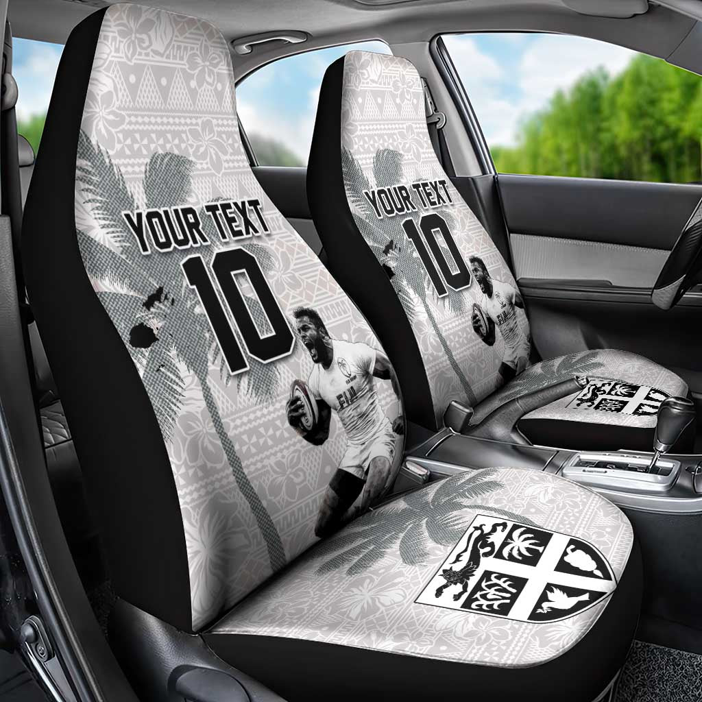 Custom Fiji Rugby Pacific Champions 2024 Car Seat Cover Anniversary 7 Titles - Fijians Rugby and Tapa Hibiscus White Art