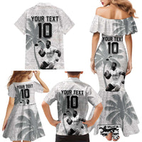 Custom Fiji Rugby Pacific Champions 2024 Family Matching Mermaid Dress and Hawaiian Shirt Anniversary 7 Titles - Fijians Rugby and Tapa Hibiscus White Art