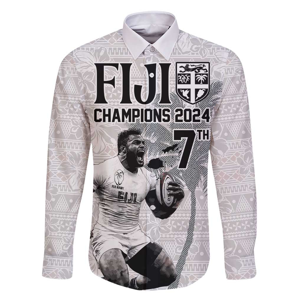 Custom Fiji Rugby Pacific Champions 2024 Family Matching Puletasi and Hawaiian Shirt Anniversary 7 Titles - Fijians Rugby and Tapa Hibiscus White Art