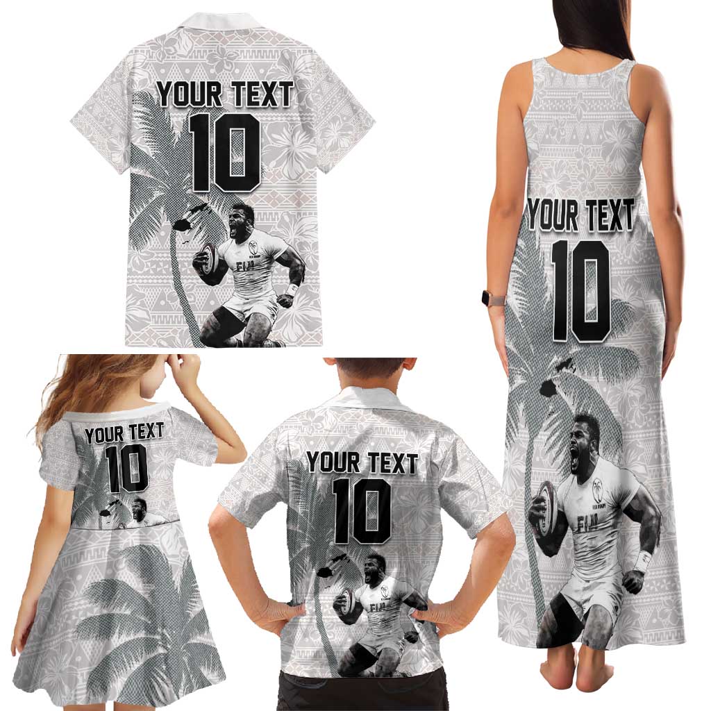 Custom Fiji Rugby Pacific Champions 2024 Family Matching Tank Maxi Dress and Hawaiian Shirt Anniversary 7 Titles - Fijians Rugby and Tapa Hibiscus White Art LT03 - Polynesian Pride