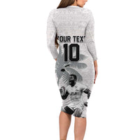 Custom Fiji Rugby Pacific Champions 2024 Long Sleeve Bodycon Dress Anniversary 7 Titles - Fijians Rugby and Tapa Hibiscus White Art
