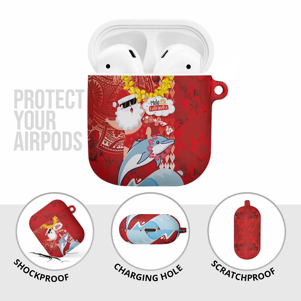 Hawaiian Mele Kalikimaka AirPods Case Funny Santa Riding Lei Dolphin with Kakau Tattoos - Polynesian Pride