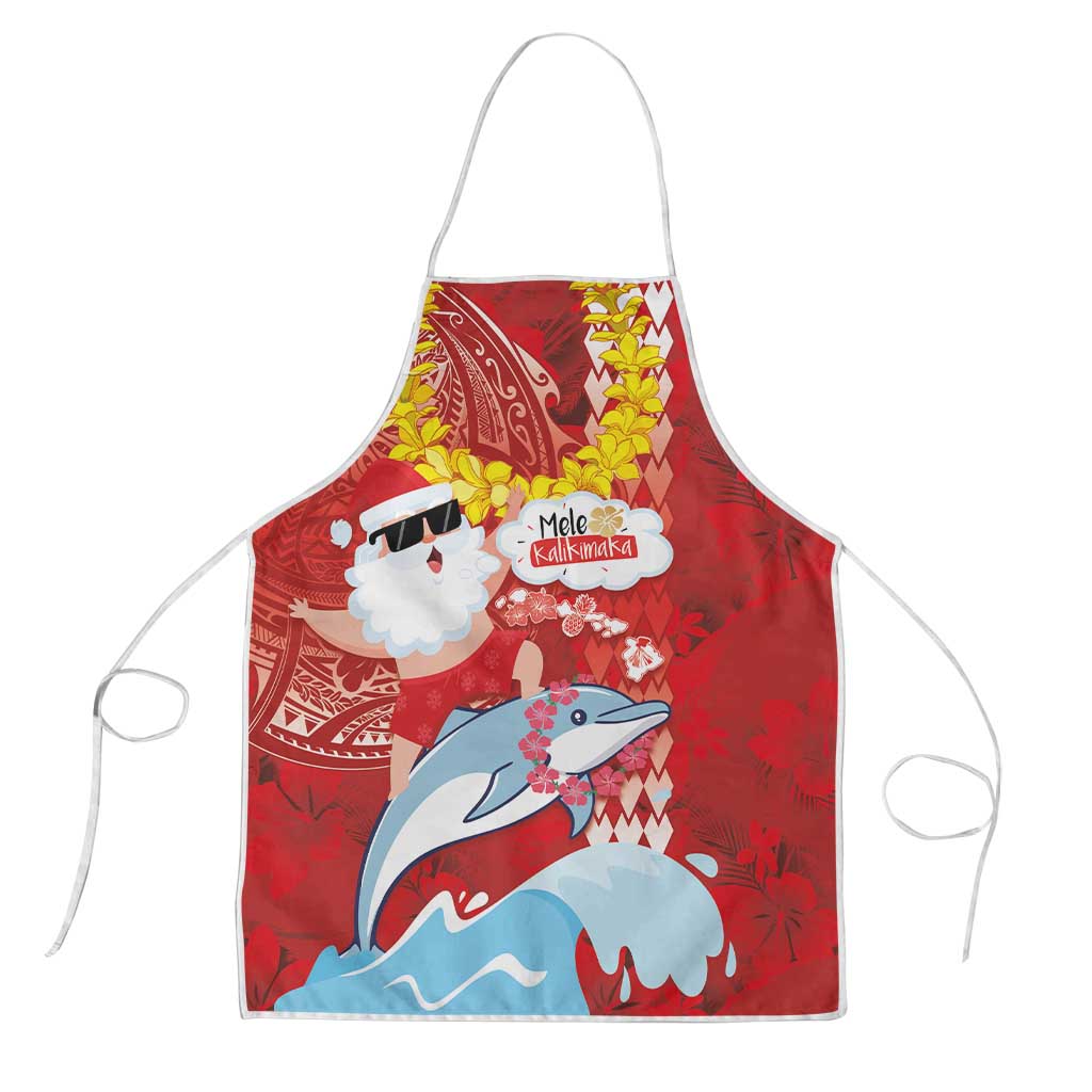 Hawaiian Mele Kalikimaka Apron Funny Santa Riding Lei Dolphin with Kakau Tattoos - Polynesian Pride