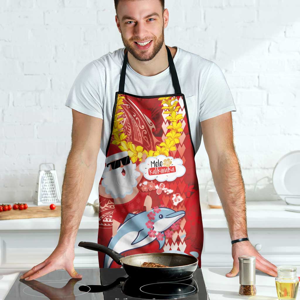 Hawaiian Mele Kalikimaka Apron Funny Santa Riding Lei Dolphin with Kakau Tattoos - Polynesian Pride