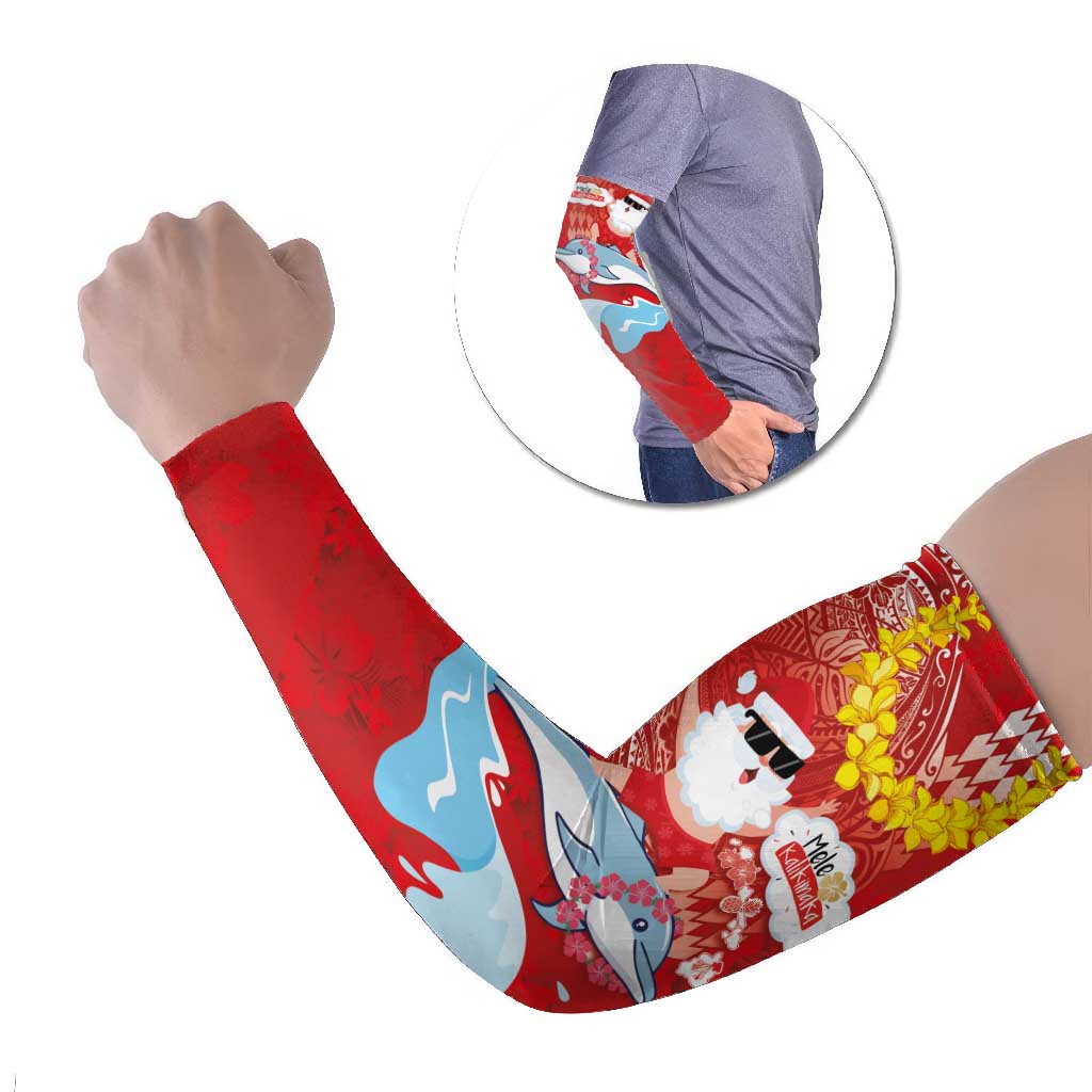 Hawaiian Mele Kalikimaka Arm Sleeves Funny Santa Riding Lei Dolphin with Kakau Tattoos - Polynesian Pride