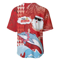 Hawaiian Mele Kalikimaka Baseball Jersey Funny Santa Riding Lei Dolphin with Kakau Tattoos - Polynesian Pride