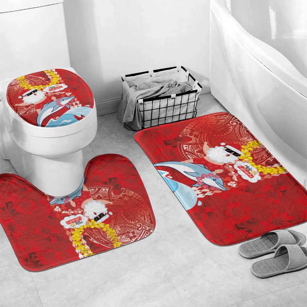 Hawaiian Mele Kalikimaka Bathroom Set Funny Santa Riding Lei Dolphin with Kakau Tattoos - Polynesian Pride