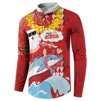 Hawaiian Mele Kalikimaka Button Sweatshirt Funny Santa Riding Lei Dolphin with Kakau Tattoos - Polynesian Pride