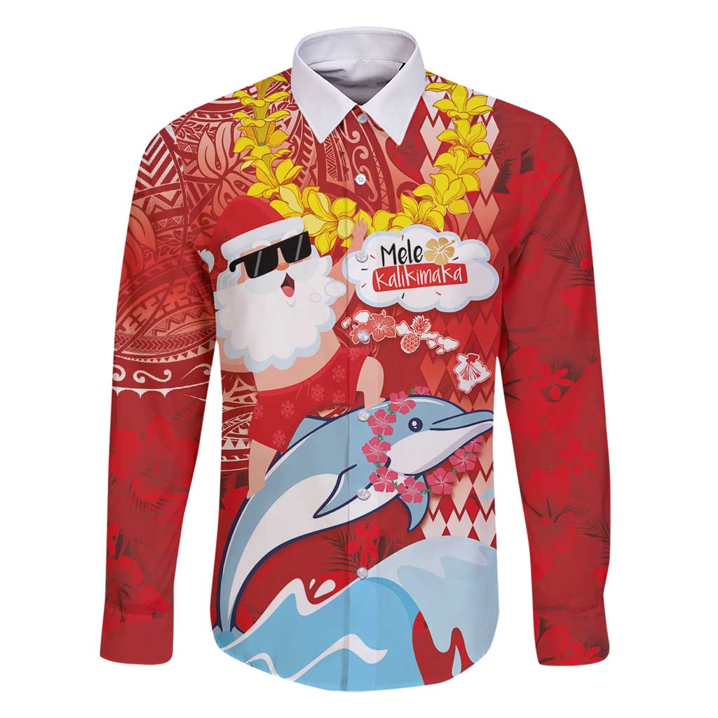 Hawaiian Mele Kalikimaka Family Matching Off Shoulder Maxi Dress and Hawaiian Shirt Funny Santa Riding Lei Dolphin with Kakau Tattoos - Polynesian Pride