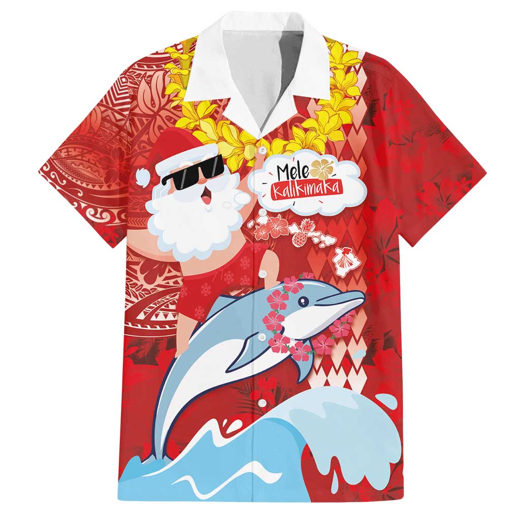 Hawaiian Mele Kalikimaka Family Matching Puletasi and Hawaiian Shirt Funny Santa Riding Lei Dolphin with Kakau Tattoos - Polynesian Pride