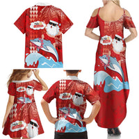 Hawaiian Mele Kalikimaka Family Matching Summer Maxi Dress and Hawaiian Shirt Funny Santa Riding Lei Dolphin with Kakau Tattoos - Polynesian Pride