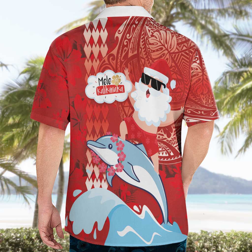 Hawaiian Mele Kalikimaka Hawaiian Shirt Funny Santa Riding Lei Dolphin with Kakau Tattoos - Polynesian Pride