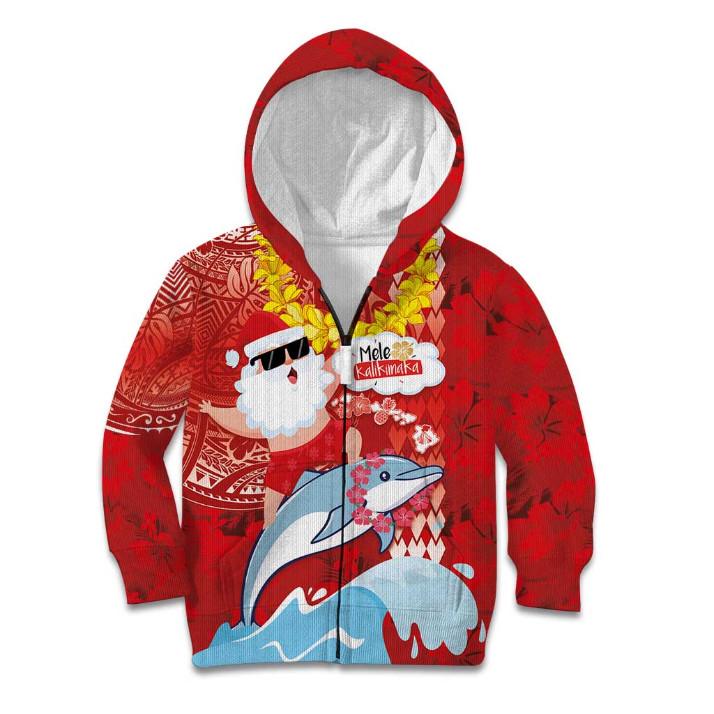 Hawaiian Mele Kalikimaka Kid Hoodie Funny Santa Riding Lei Dolphin with Kakau Tattoos - Polynesian Pride