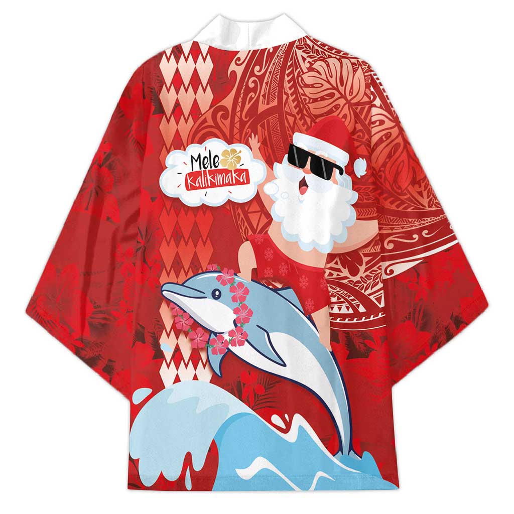 Hawaiian Mele Kalikimaka Kimono Funny Santa Riding Lei Dolphin with Kakau Tattoos LT03 - Polynesian Pride