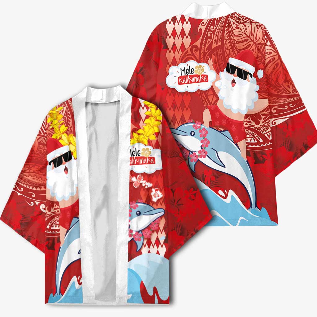 Hawaiian Mele Kalikimaka Kimono Funny Santa Riding Lei Dolphin with Kakau Tattoos LT03 - Polynesian Pride