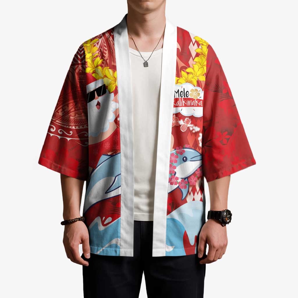 Hawaiian Mele Kalikimaka Kimono Funny Santa Riding Lei Dolphin with Kakau Tattoos LT03 - Polynesian Pride