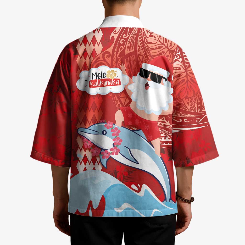 Hawaiian Mele Kalikimaka Kimono Funny Santa Riding Lei Dolphin with Kakau Tattoos LT03 - Polynesian Pride