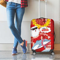 Hawaiian Mele Kalikimaka Luggage Cover Funny Santa Riding Lei Dolphin with Kakau Tattoos - Polynesian Pride
