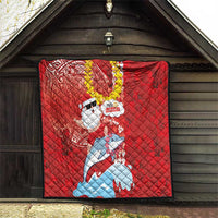 Hawaiian Mele Kalikimaka Quilt Funny Santa Riding Lei Dolphin with Kakau Tattoos - Polynesian Pride