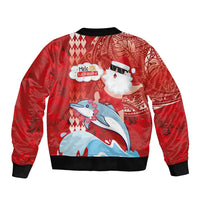 Hawaiian Mele Kalikimaka Sleeve Zip Bomber Jacket Funny Santa Riding Lei Dolphin with Kakau Tattoos - Polynesian Pride