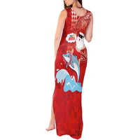 Hawaiian Mele Kalikimaka Tank Maxi Dress Funny Santa Riding Lei Dolphin with Kakau Tattoos - Polynesian Pride