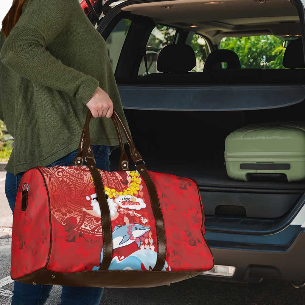 Hawaiian Mele Kalikimaka Travel Bag Funny Santa Riding Lei Dolphin with Kakau Tattoos - Polynesian Pride