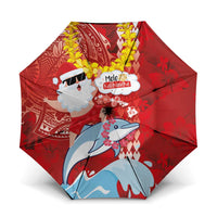 Hawaiian Mele Kalikimaka Umbrella Funny Santa Riding Lei Dolphin with Kakau Tattoos - Polynesian Pride
