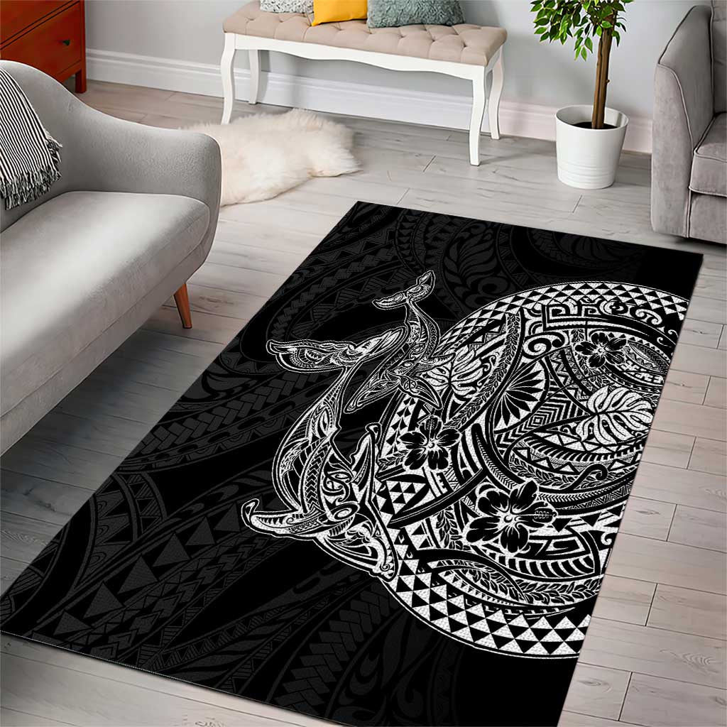 Hawaiian Whales Polynesian Art Motifs Area Rug Black Color - Polynesian Pride