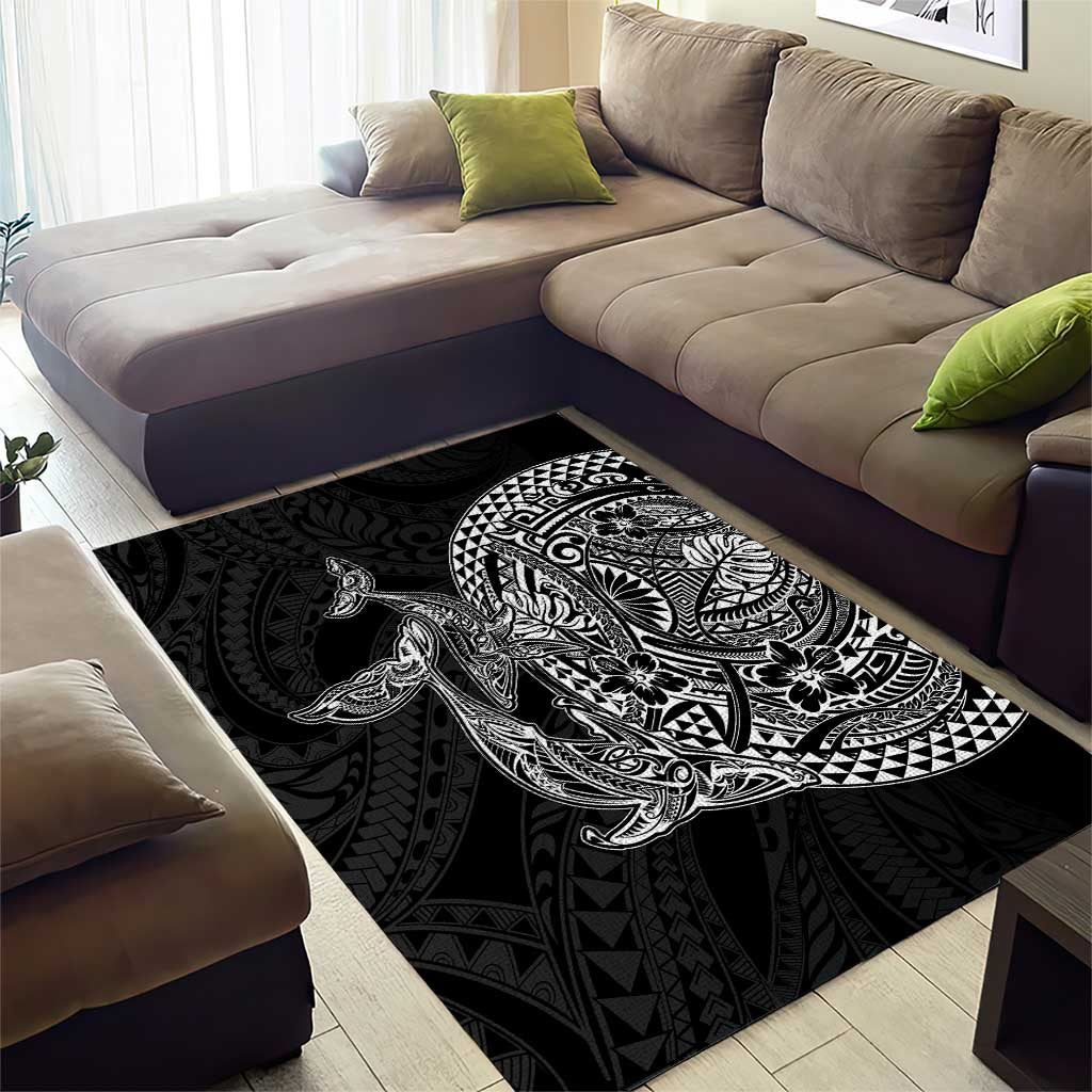Hawaiian Whales Polynesian Art Motifs Area Rug Black Color - Polynesian Pride