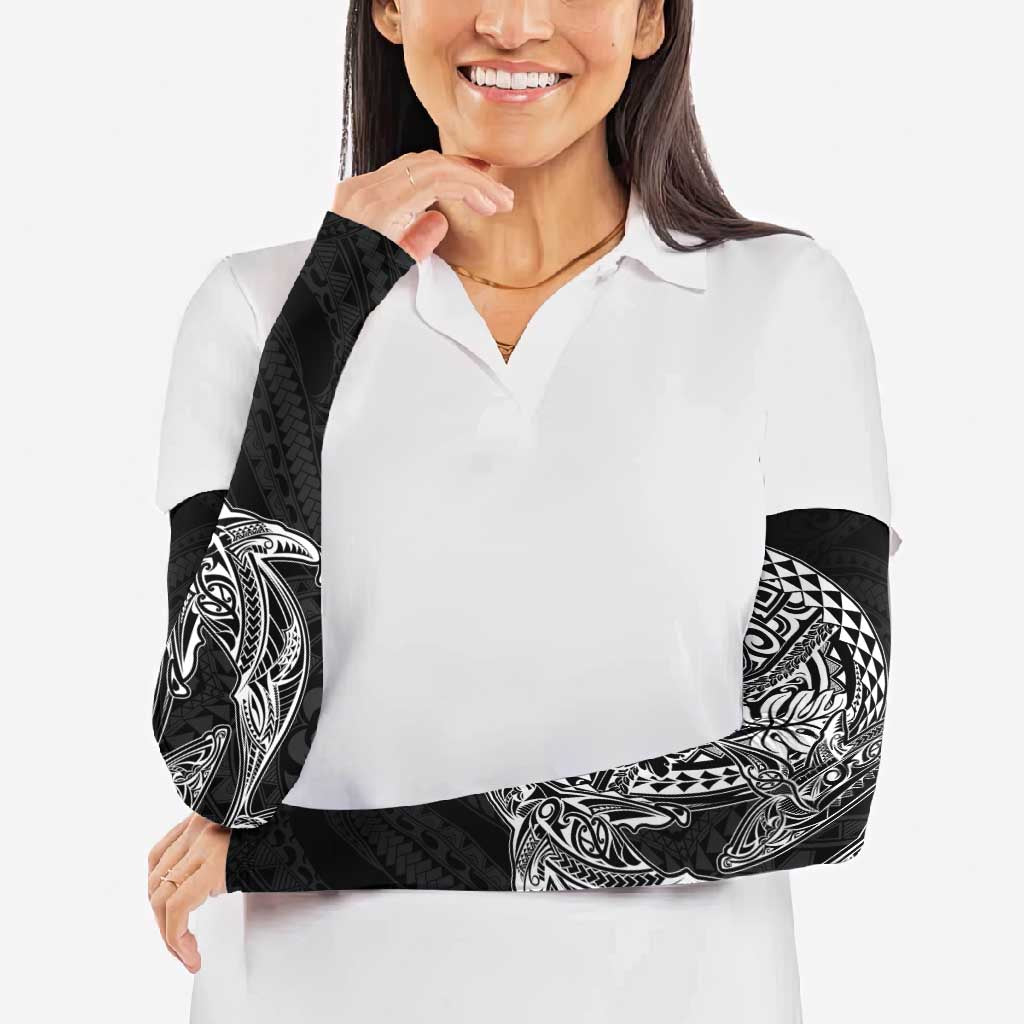 Hawaiian Whales Polynesian Art Motifs Arm Sleeves Black Color - Polynesian Pride