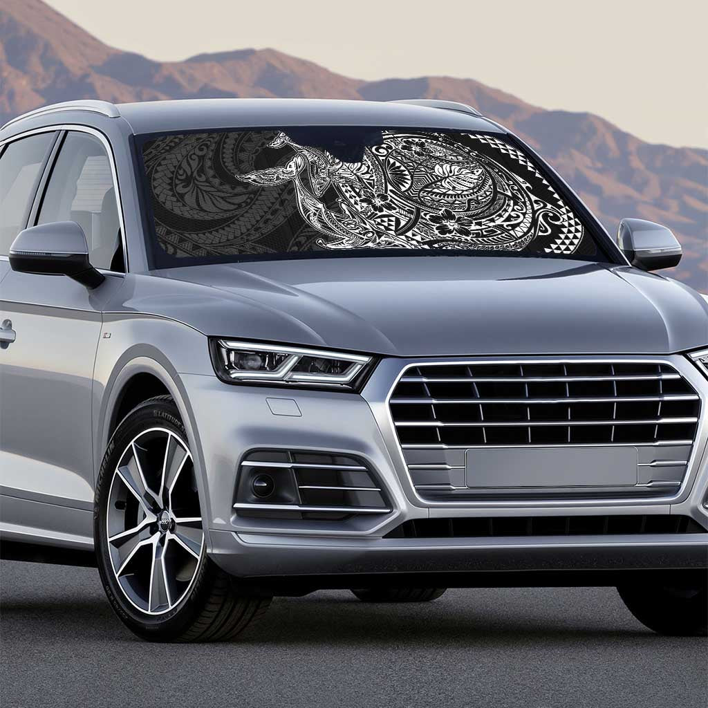 Hawaiian Whales Polynesian Art Motifs Auto Sun Shade Black Color - Polynesian Pride