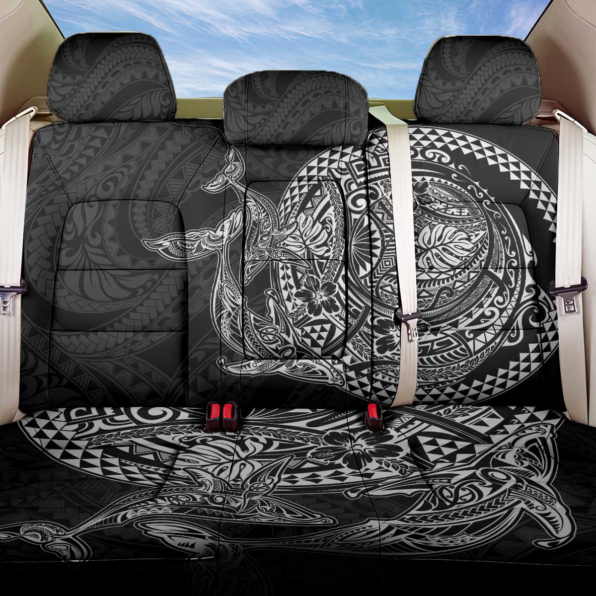 Hawaiian Whales Polynesian Art Motifs Back Car Seat Cover Black Color - Polynesian Pride