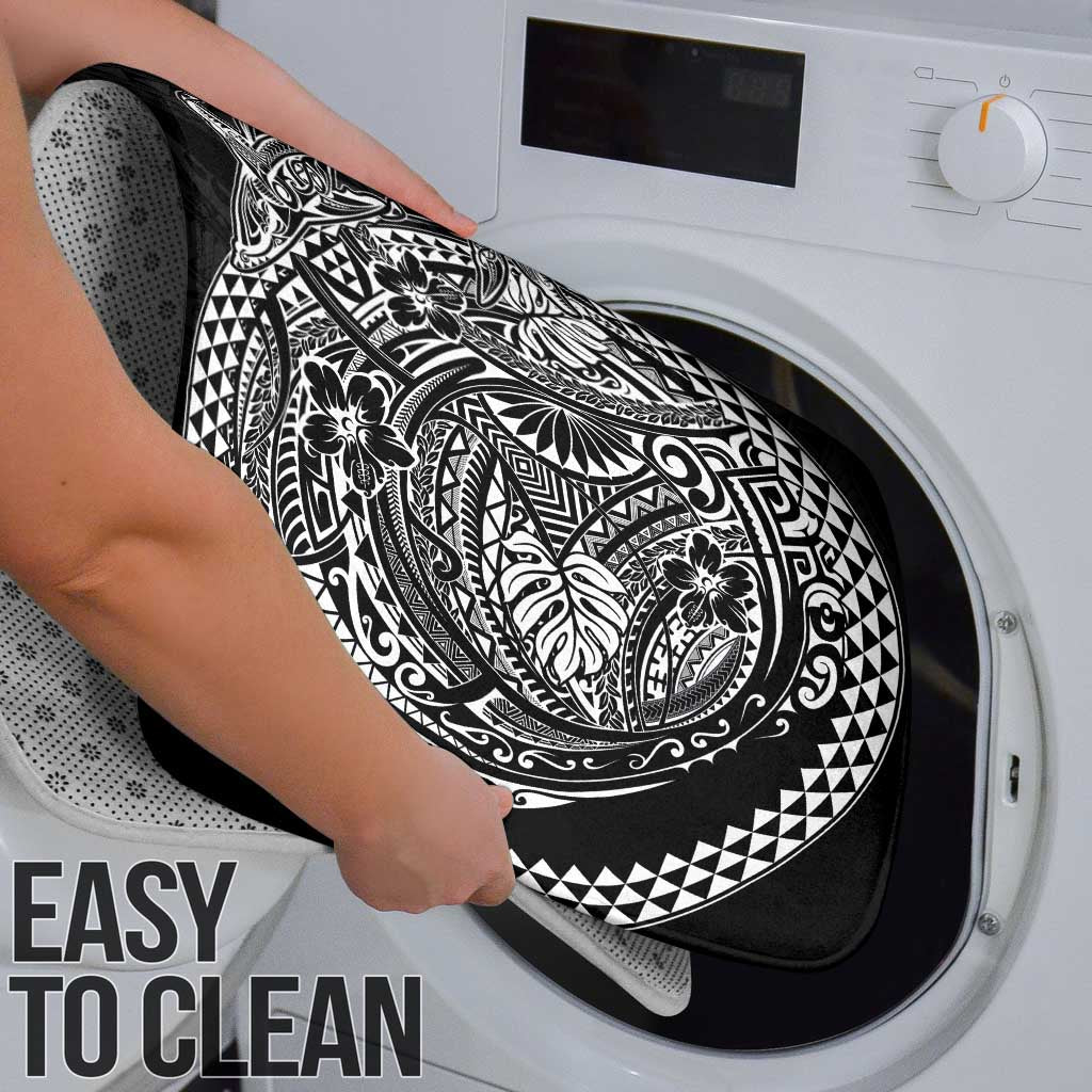 Hawaiian Whales Polynesian Art Motifs Bathroom Set Black Color - Polynesian Pride