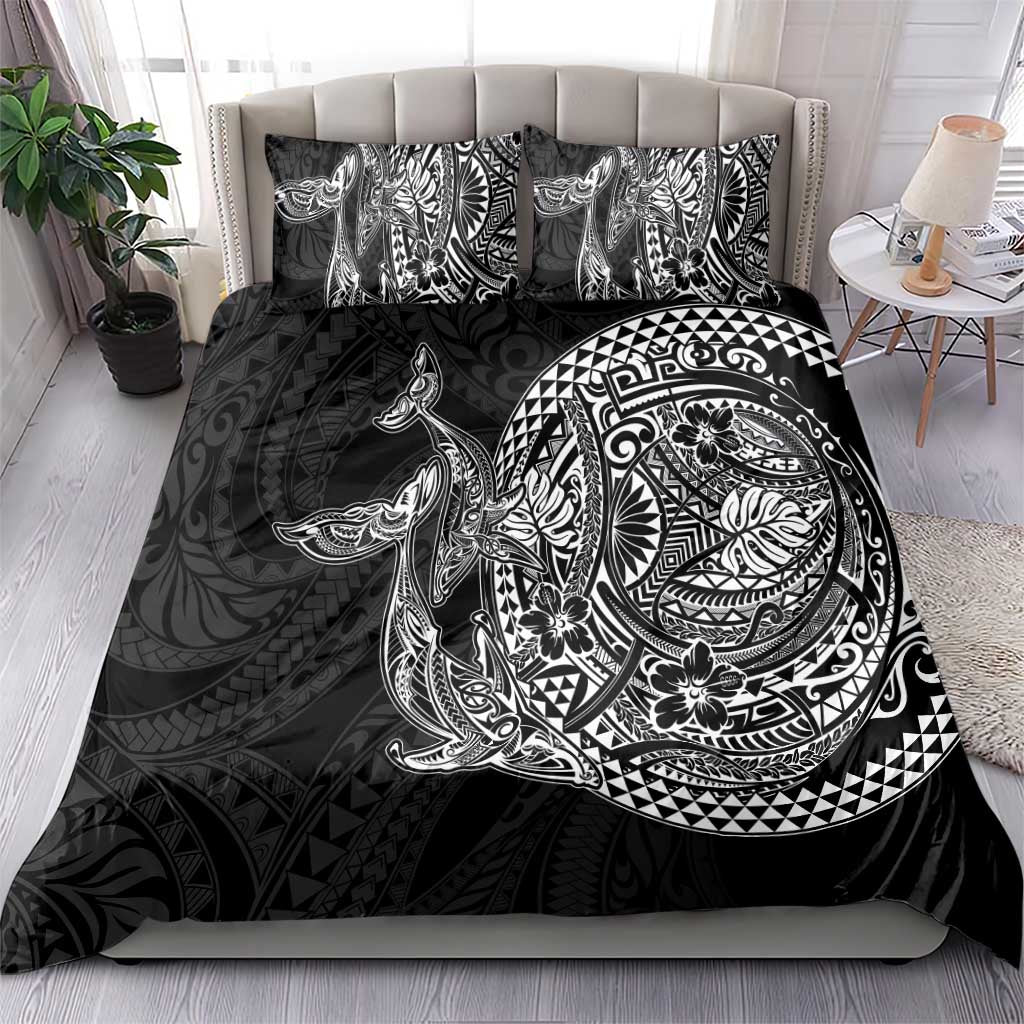 Hawaiian Whales Polynesian Art Motifs Bedding Set Black Color - Polynesian Pride