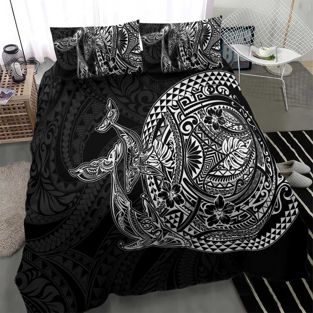 Hawaiian Whales Polynesian Art Motifs Bedding Set Black Color - Polynesian Pride