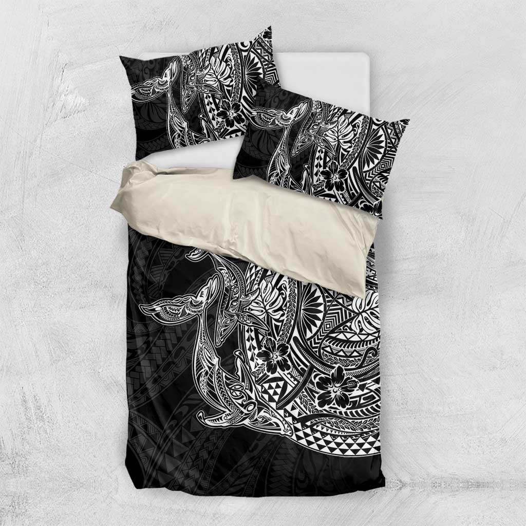 Hawaiian Whales Polynesian Art Motifs Bedding Set Black Color - Polynesian Pride