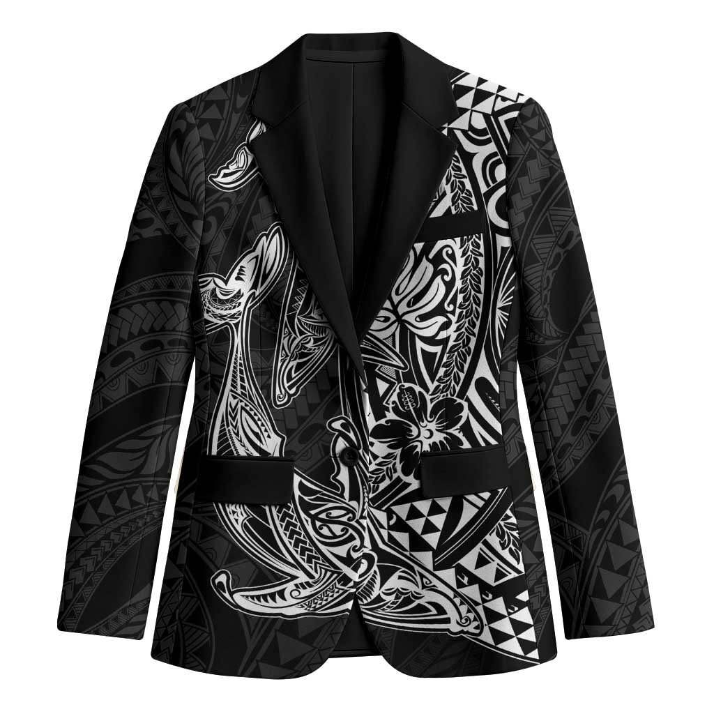 Hawaiian Whales Polynesian Art Motifs Blazer Black Color - Polynesian Pride