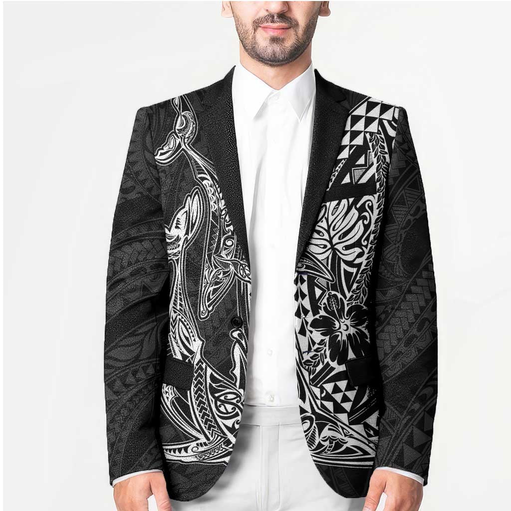 Hawaiian Whales Polynesian Art Motifs Blazer Black Color - Polynesian Pride