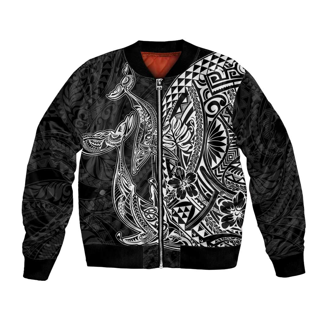 Hawaiian Whales Polynesian Art Motifs Bomber Jacket Black Color - Polynesian Pride
