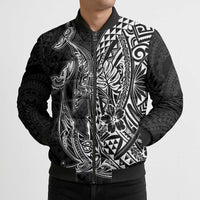 Hawaiian Whales Polynesian Art Motifs Bomber Puffer Jacket Black Color - Polynesian Pride