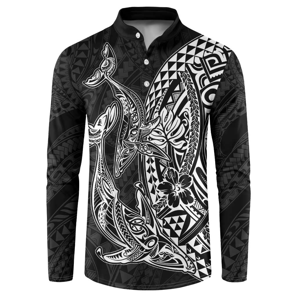 Hawaiian Whales Polynesian Art Motifs Button Sweatshirt Black Color - Polynesian Pride