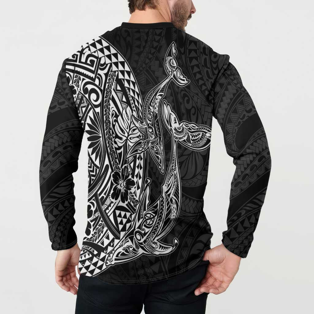 Hawaiian Whales Polynesian Art Motifs Button Sweatshirt Black Color - Polynesian Pride