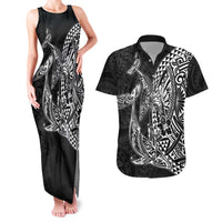 Hawaiian Whales Polynesian Art Motifs Couples Matching Tank Maxi Dress and Hawaiian Shirt Black Color - Polynesian Pride