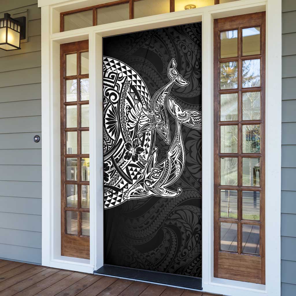 Hawaiian Whales Polynesian Art Motifs Door Cover Black Color - Polynesian Pride