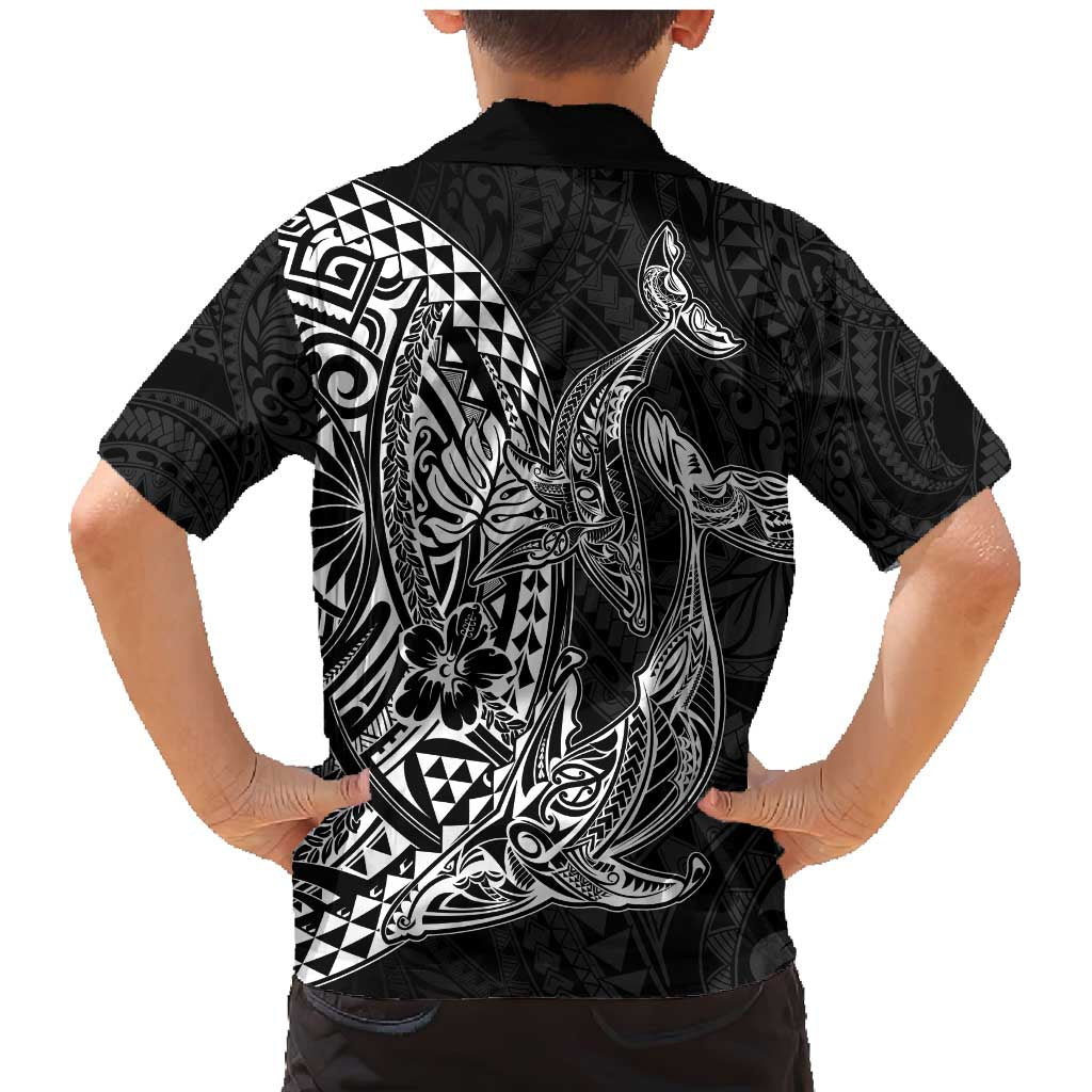 Hawaiian Whales Polynesian Art Motifs Family Matching Mermaid Dress and Hawaiian Shirt Black Color - Polynesian Pride