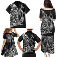 Hawaiian Whales Polynesian Art Motifs Family Matching Puletasi and Hawaiian Shirt Black Color - Polynesian Pride