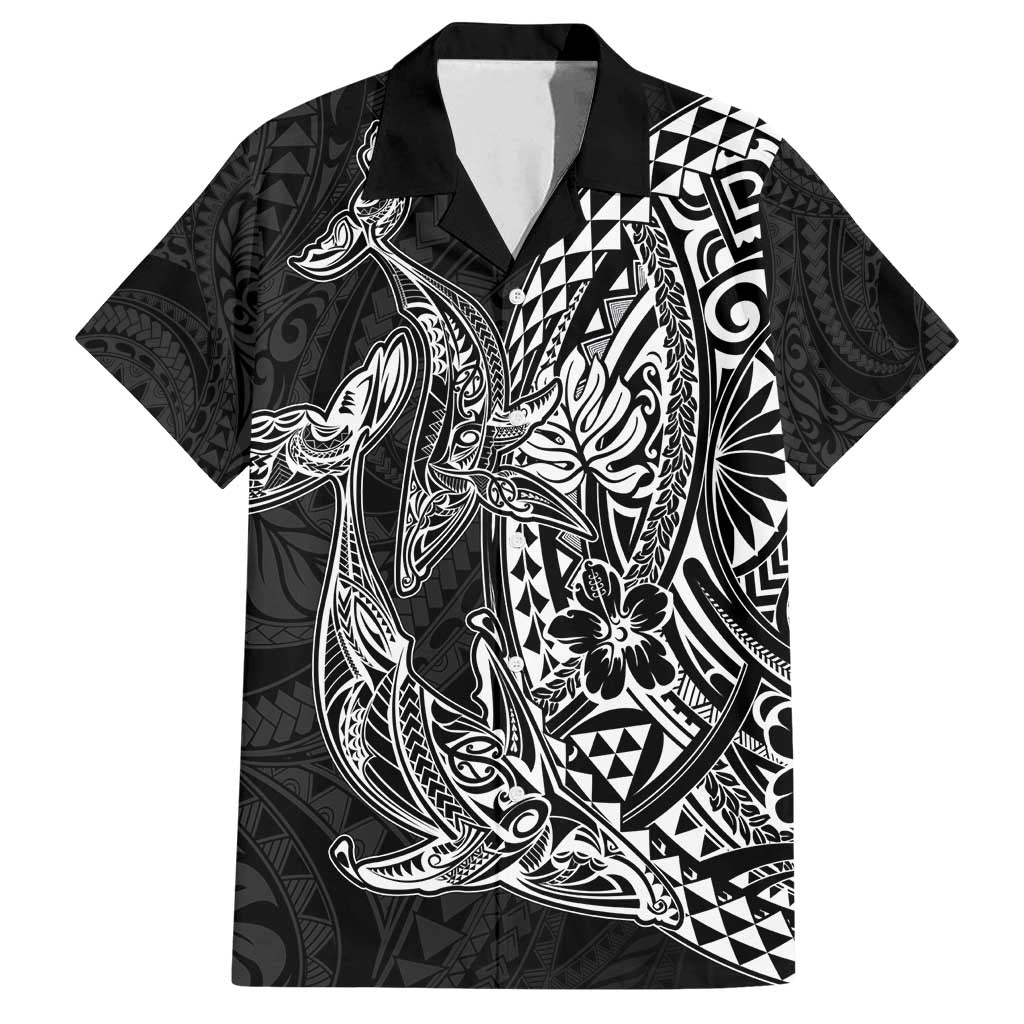 Hawaiian Whales Polynesian Art Motifs Family Matching Puletasi and Hawaiian Shirt Black Color - Polynesian Pride