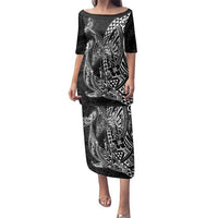 Hawaiian Whales Polynesian Art Motifs Family Matching Puletasi and Hawaiian Shirt Black Color - Polynesian Pride