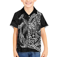 Hawaiian Whales Polynesian Art Motifs Family Matching Short Sleeve Bodycon Dress and Hawaiian Shirt Black Color - Polynesian Pride